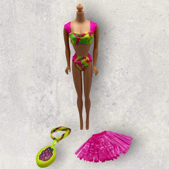 Vintage 1990 Hawaiian Fun Barbie #5940 Outfit Swimsuit Hula Skirt Bracelet Brush - Picture 3 of 11